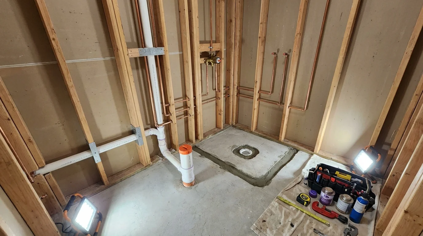 Bathroom rough-in plumbing during remodel by Johns Plumbing LLC in Honea Path