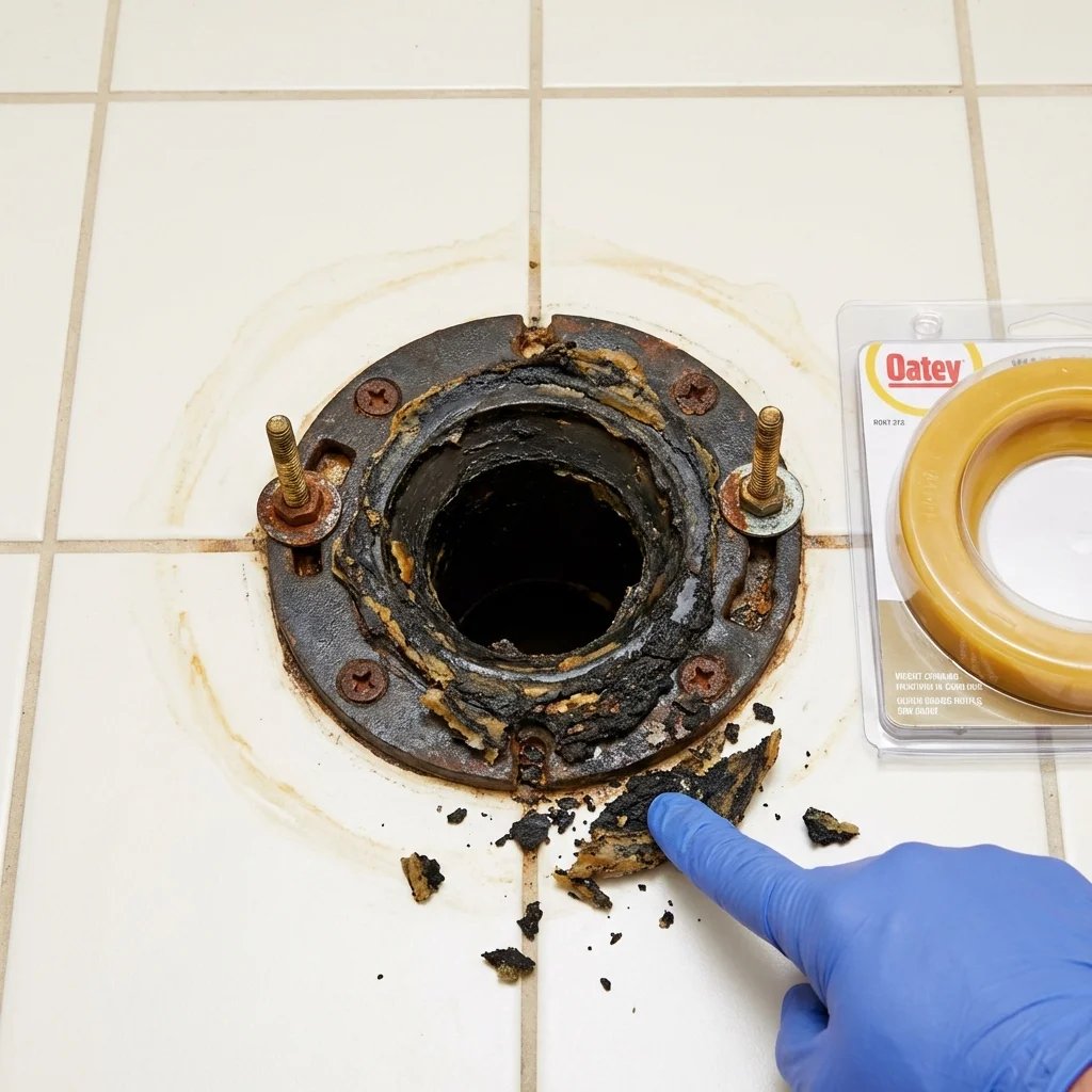 Failed wax ring showing water seepage at the base of a toilet in a Honea Path, SC home